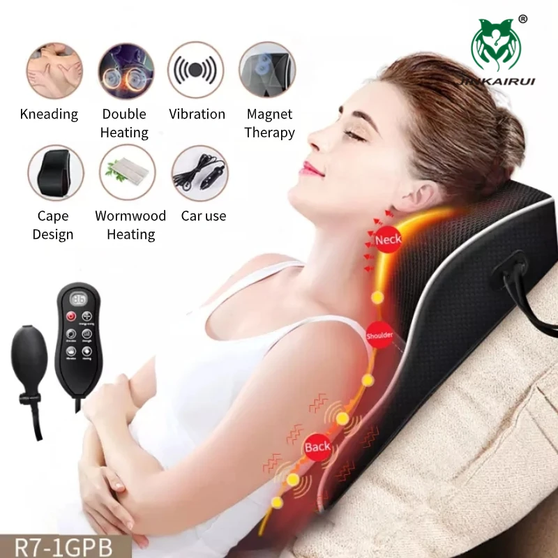 Newest Remote Control Car Home Dual Use Massage Pillow Protable Neck Back Shoulder Waist Massager Air Pressure Kneaing Shiatsu