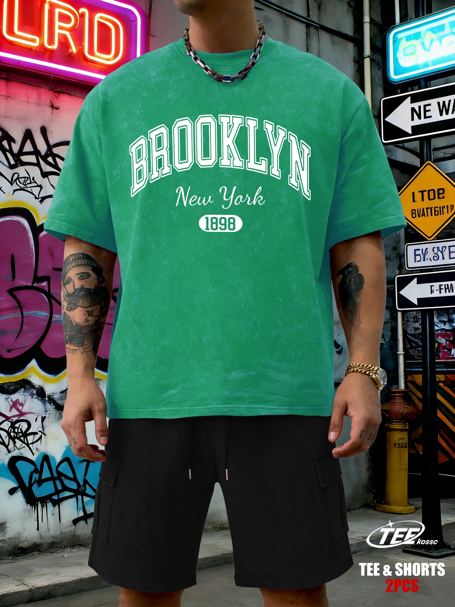 

Мужской комплект: футболка с принтом Brooklyn New York и шорты из хлопка с эффектом потертости, летний, в стиле хип-хоп, с коротким рукавом, унисекс, с круглым вырезом горловины