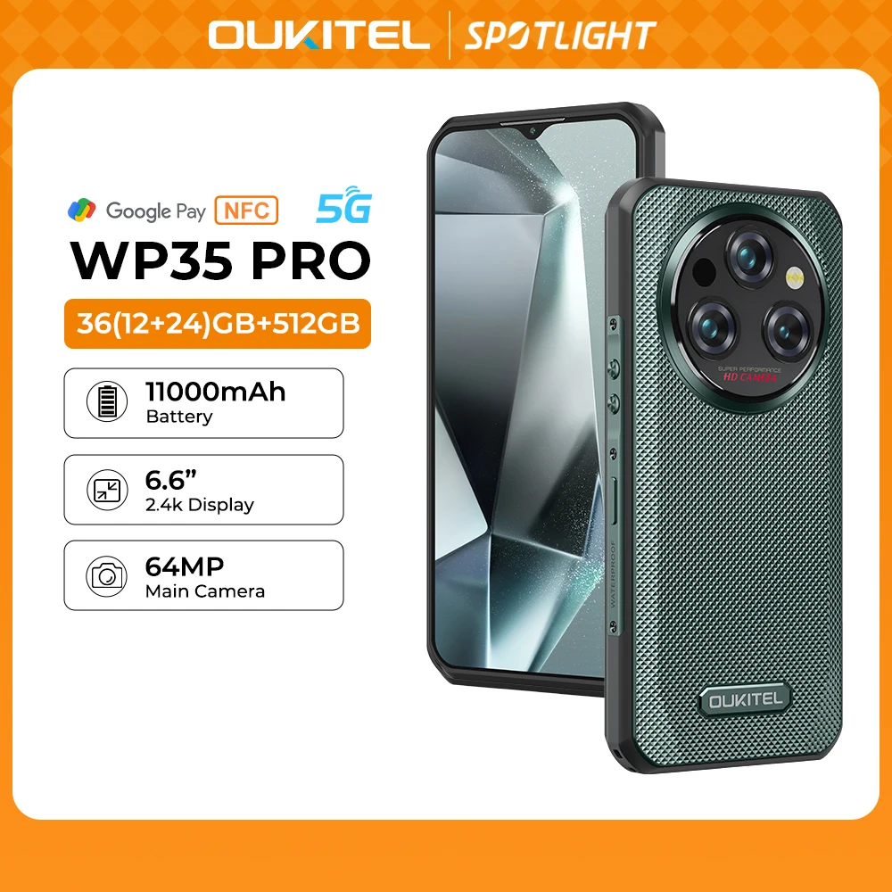 Oukitel WP35 PRO Rugged Smartphone 5G 11000mAh 36GB+512GB, 6.6