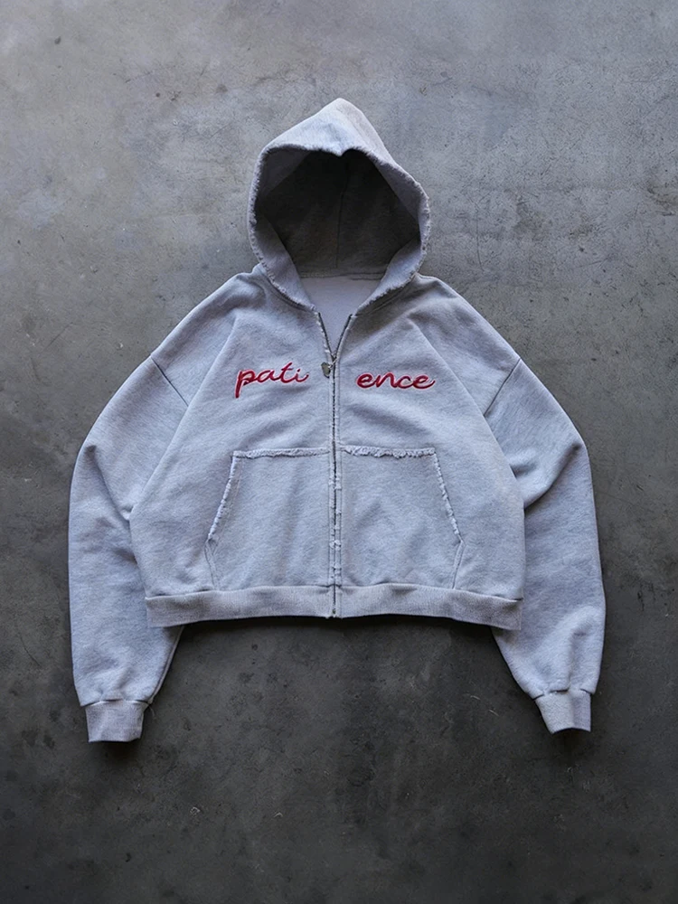 

Осень и зима красивая Harajuku Ins High Street модная вышитая молния с капюшоном свободная толстовка унисекс модная одежда Y2k