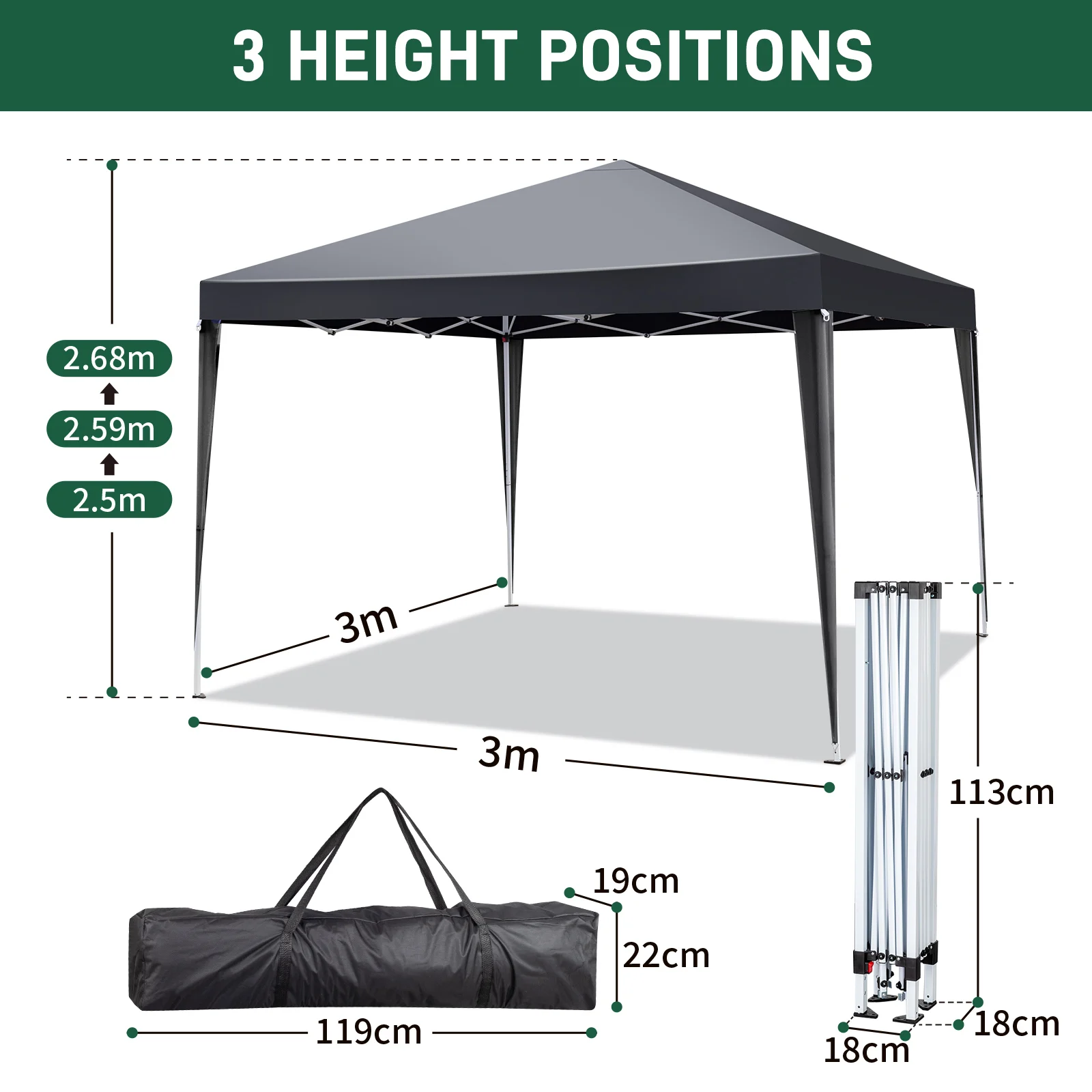 10x10ft Ez Pop Up Canopy Portable Instant Canopy Tent with 4 SideWalls for Outdoor Events Party Wedding Birthday Graduation Gray