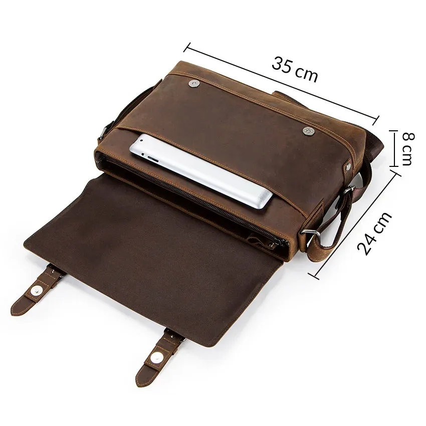 حقيبة كتف رجالية من الجلد الطبيعي، حقيبة رجالية من الجلد الطبيعي، حقيبة كتف كلاسيكية للرجال، حقيبة للكمبيوتر المحمول، حقيبة يد