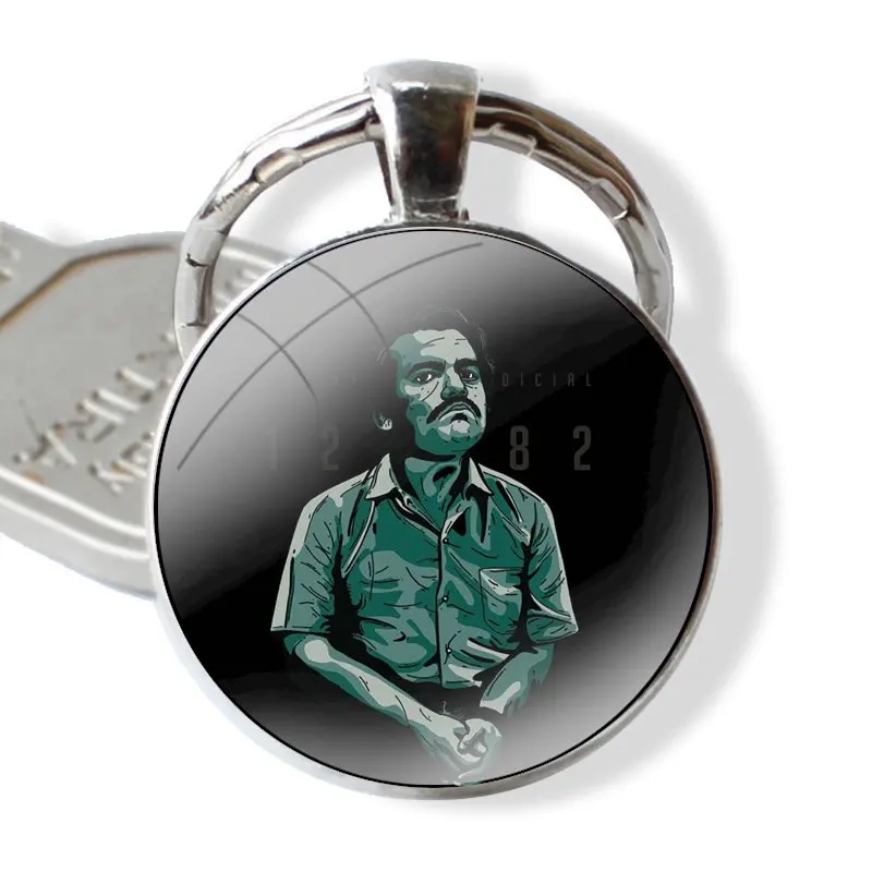 Pablo Escobar Keychain Handmade Glass Cabochon Key Ring Holder Pendant Key Chains