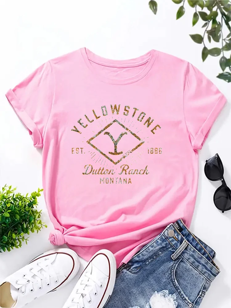 Yellowstone Letter Pattern Printed T-shirt Fun Cute Retro Women\'s T-shirt Fashion Casual Summer Top 2024 New Harajuku