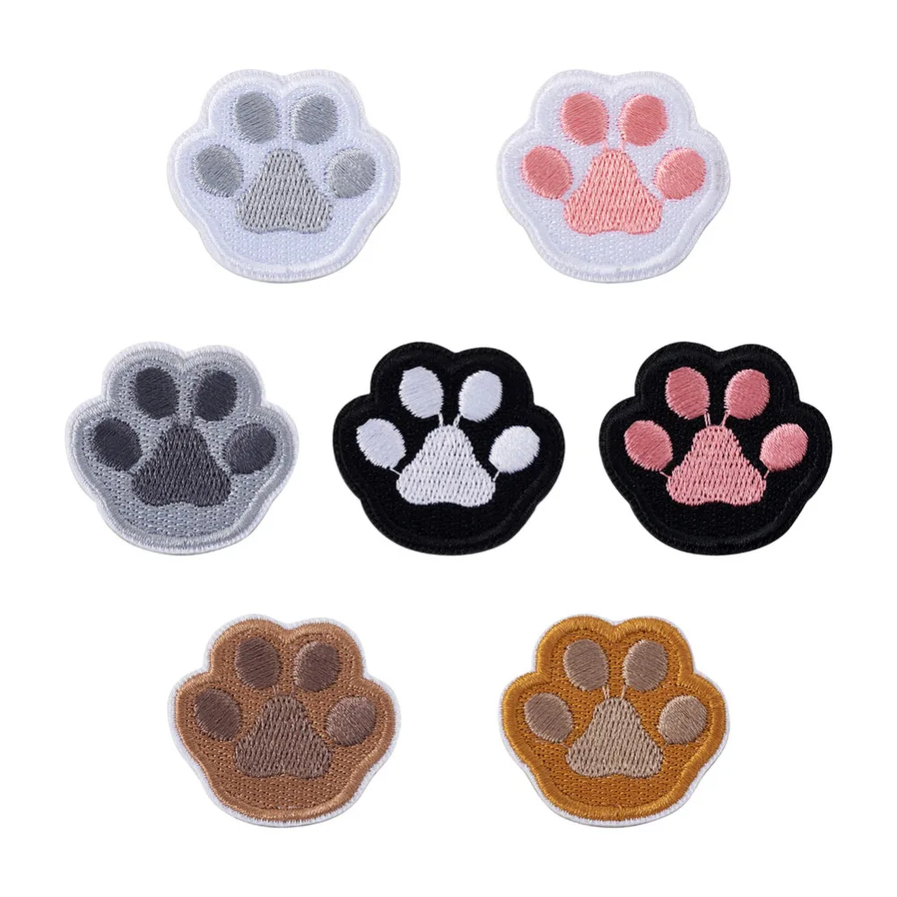 20Pcs Dog Paw Print Patches Embroidery Cloth Self Adhesive Patch Cute Paw Decor Appliques Sewing on Craft for DIY Costume Supply