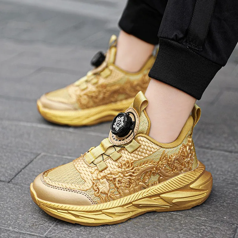 

Обувь для мальчиков Новинка Лето 2024 детская спортивная обувь сетчатые дышащие кроссовки для бега с вращающейся кнопкой для больших детей