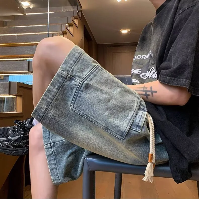 American High Street Tooling Denim Shorts Men's Summer Thin Washed Old Trend Loose Casual Five-point Medium Pants