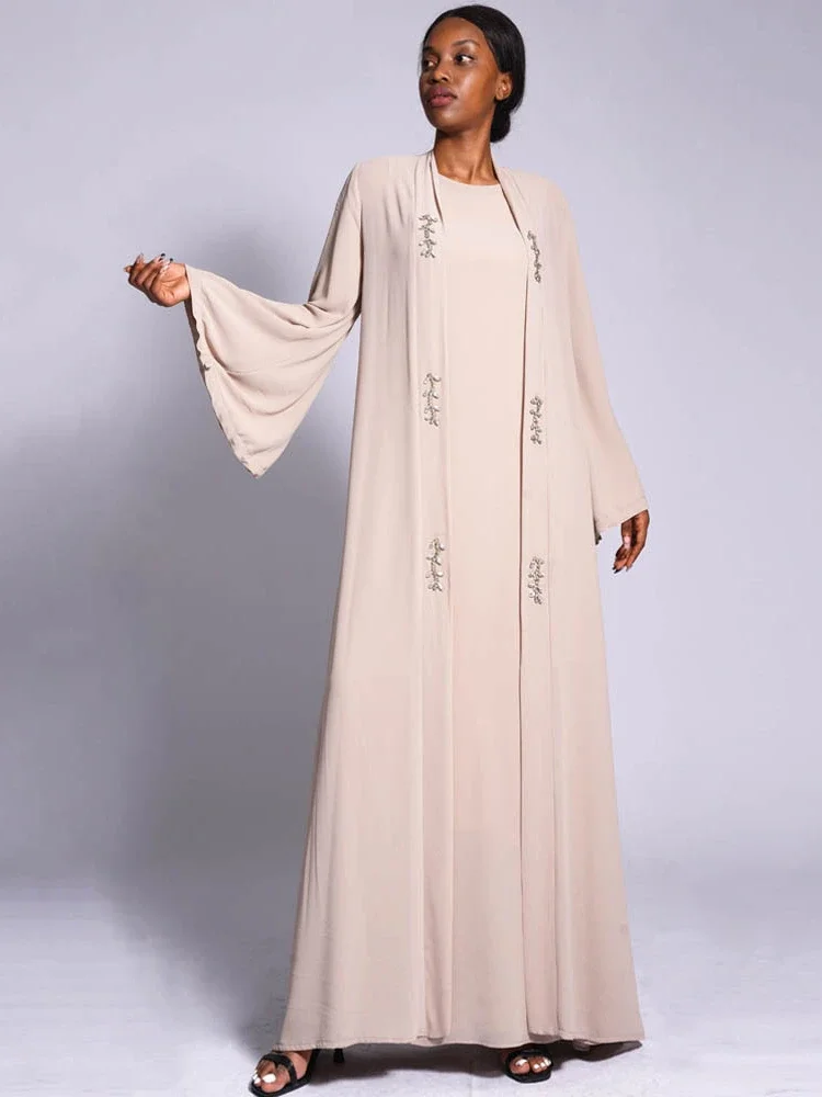 Eid Muslim Abaya for Women Chiffon 1 Piece Outwear Cardigan Abayas Diamond Caftan Gowns Kimono Cardigan Robe Outwear