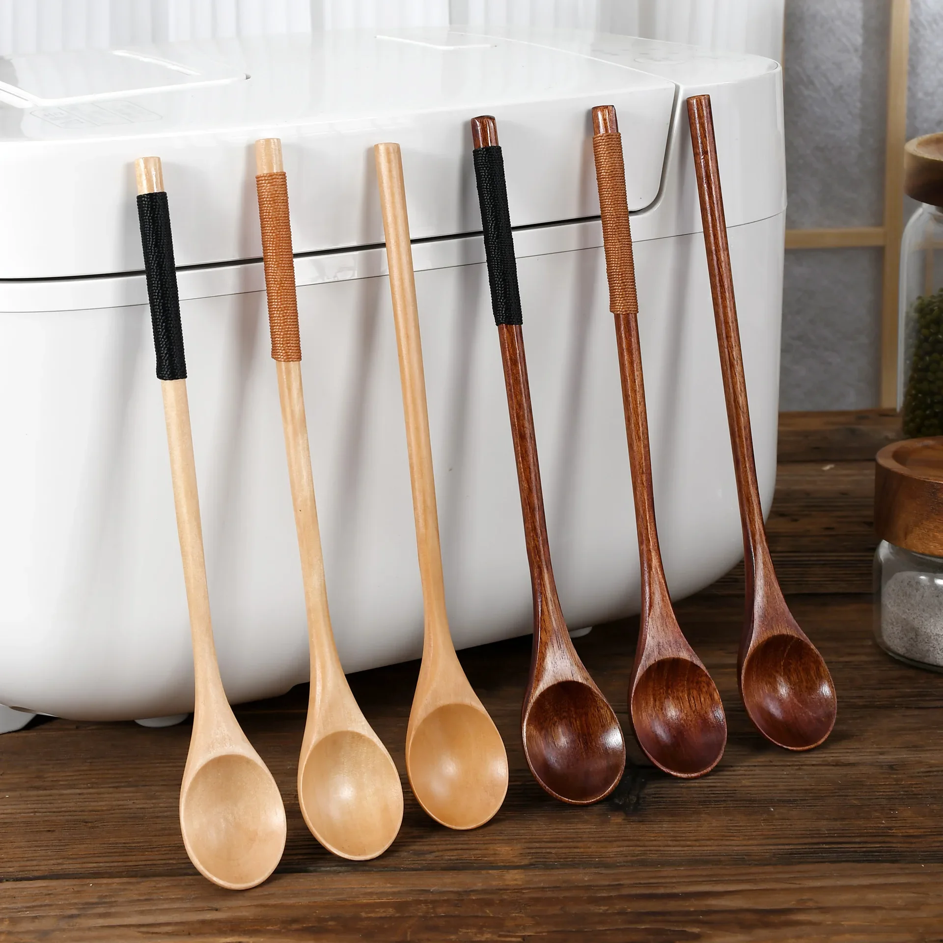 20cm Wooden Tea Spoon Long Coffee Spoons Small Teaspoon Set Wood Honey Dessert Spoon Coffee Drink Stirrer Teaspoons Tableware