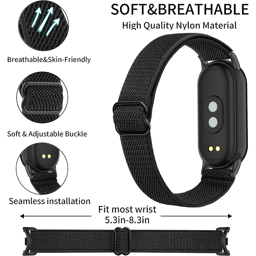 Nova pulseira de náilon elástica para xiaomi mi band 10 9 8 mulheres homens tecido pulseira de relógio loop para xiaomi banda inteligente 8 9 10