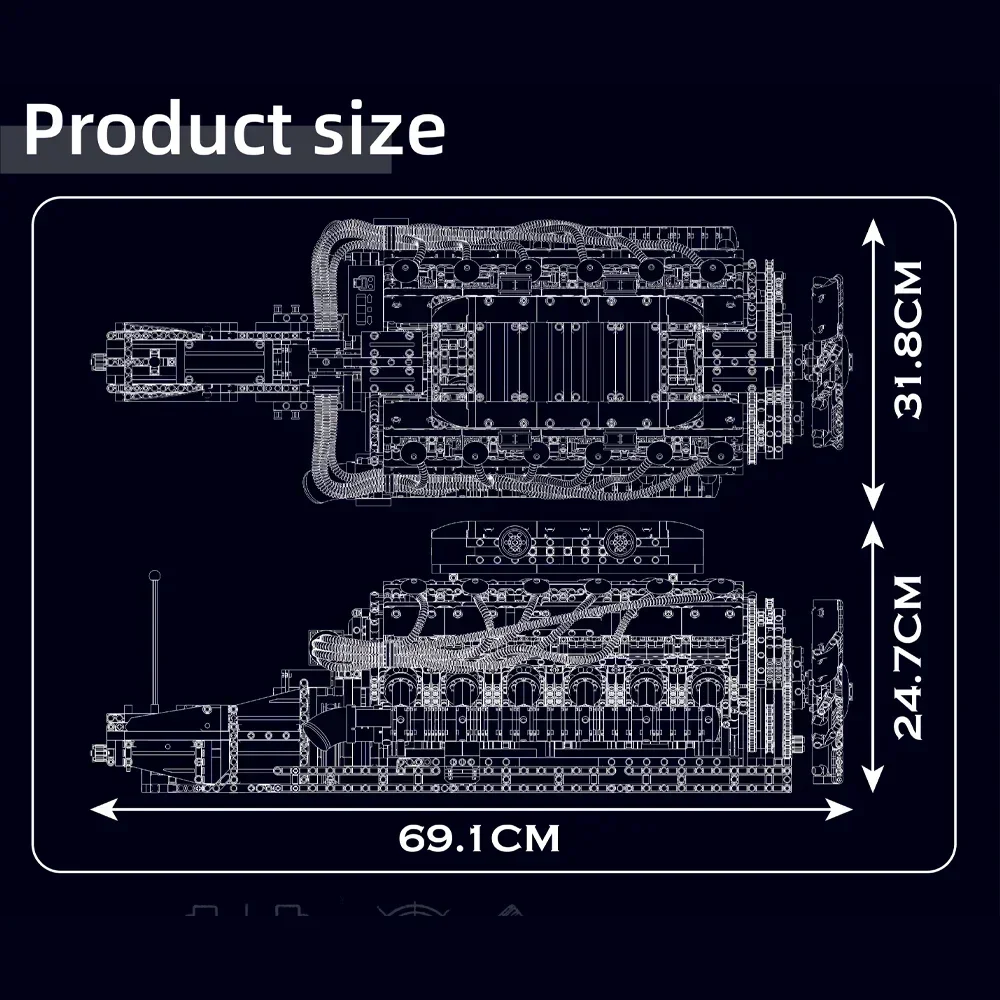 MOULD KING 10169 V12 Engine Model Motorized Simulation Model MOC Building Blocks Bricks Electrically Drive Car Technic Parts Toy