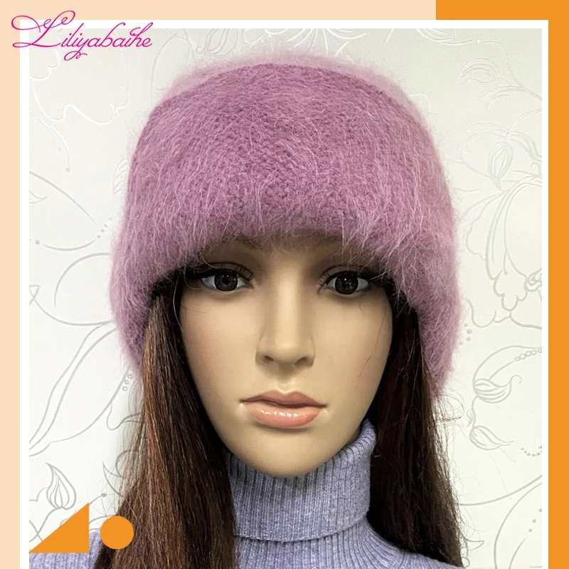 LILIYABAIHE  NEW winter Women ear protection hat knitted wool angora Simple and stylish Metal snap button.