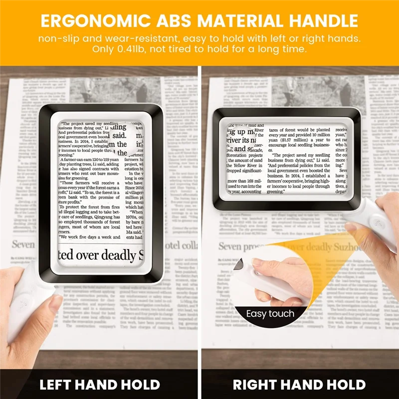 

OFSS-4X Rechargeable Magnifying Glass With Light 20Leds, Handheld Rectangular Page Lighted Magnifier, 3 Brightness Modes