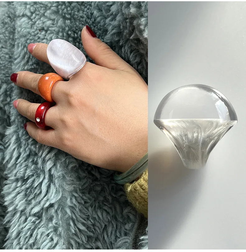 HUANZHI Brown Transparent Resin Big Ring Elegant Geometric Oval Vintage Chunky Large Jewelry Gift for Women Girls 2023 New