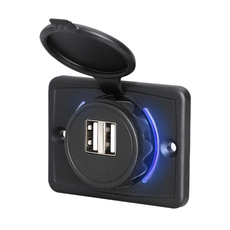 Double USB Output Charging Socket Car USB Outlet Panel 12V-24V 10W USB Outlet Car USB Socket for Bus Boat Power Adapter