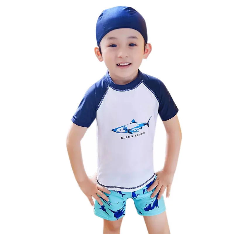 

Костюм для мальчиков из двух предметов, Солнцезащитный Быстросохнущий купальник, женский купальник с принтом акулы, детская пляжная одежда с мультяшным рисунком, купальный костюм