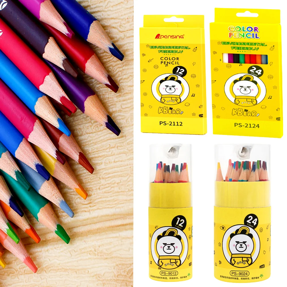 12/24pcs Colored Pencils Set with Built-in Sharpener Presharpened Pencils with Storage Tube Soft Core Art Drawing