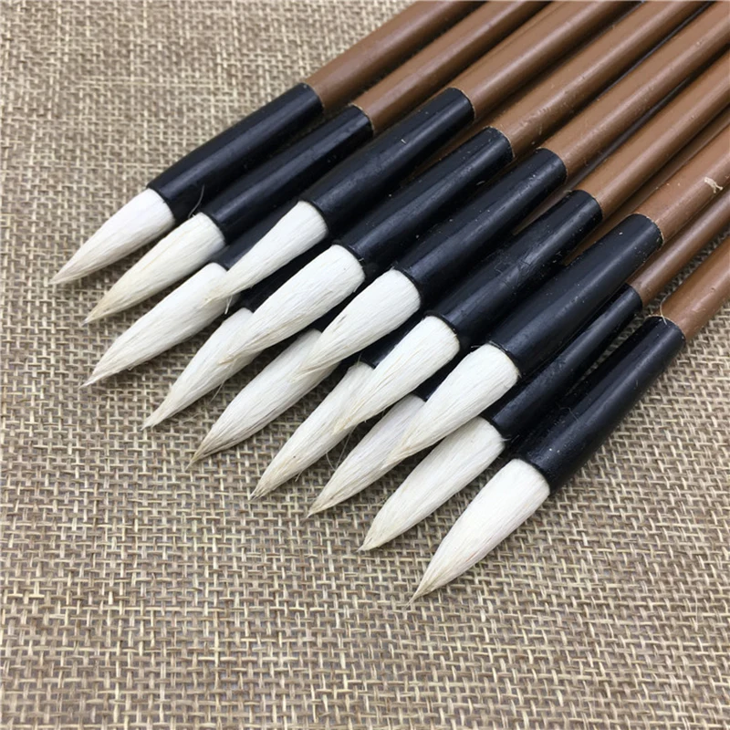 5PCS Bamboo Calligraphy Brush Pen Wool Chinese Calligraphy Painting Brush Pen Weasel Hair Regular Script Writing Brush