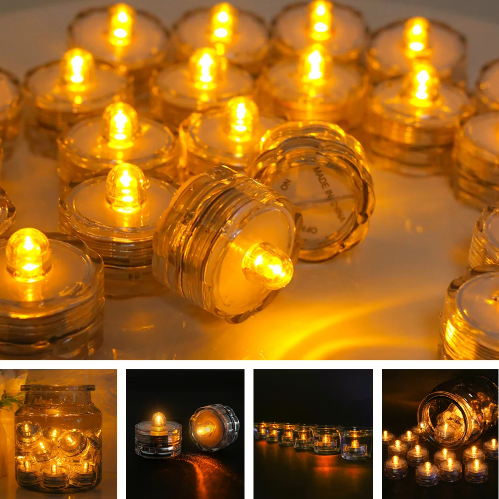 12Pcs Submersible Waterproof LED Tea Light Pond Underwater Tealights Battery Operated Flameless Electric Candles Vase Pond Decor