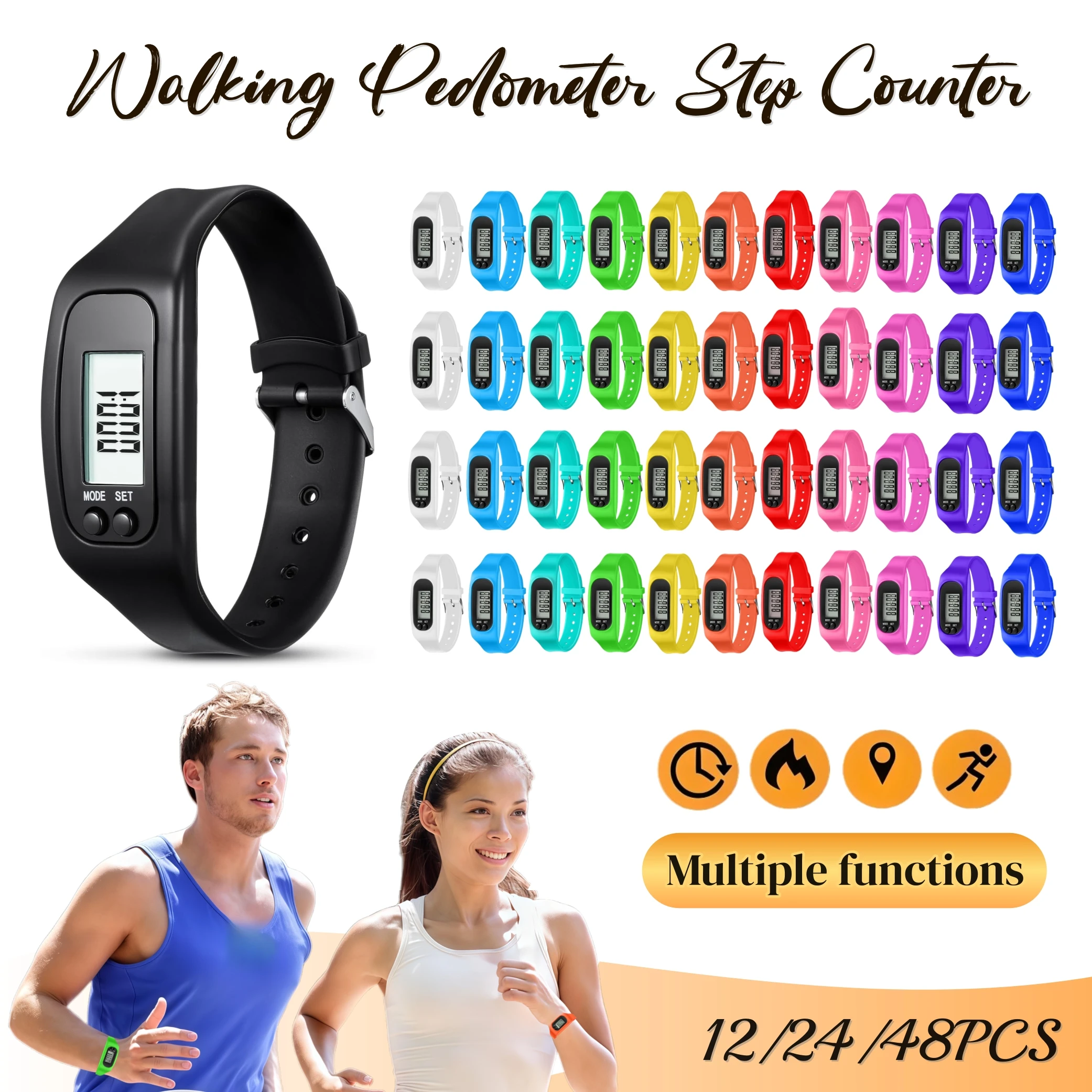 

12-48 шт. светодиодный браслет-шагомер, счетчик шагов, часы для бега, силиконовый шагомер для школы, спорта на открытом воздухе, расстояние ﻿