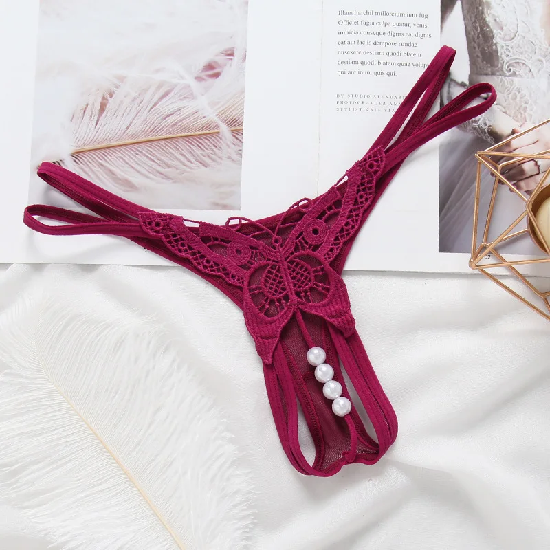 

Sexy Butterfly Beads Thongs Women Lingerie Ultra Hot Embroidery Hollow Seamless Panties Open Crotch Eroticsupreme Underwear