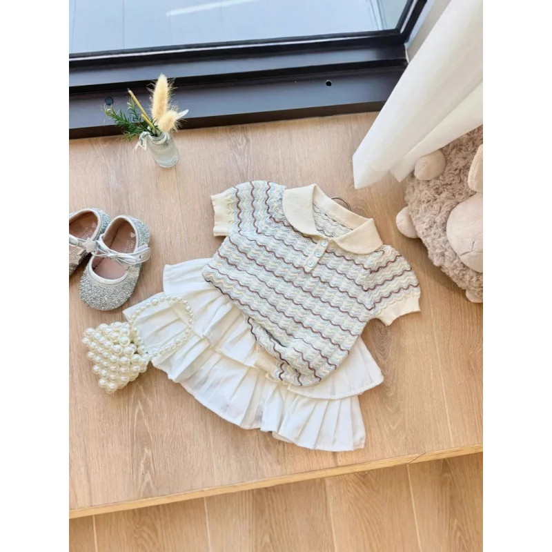 

Children's Outfit New Summer Korean Style Baby Girl Versatile Sweet Temperament Knitted Top+Two-Piece Skirt