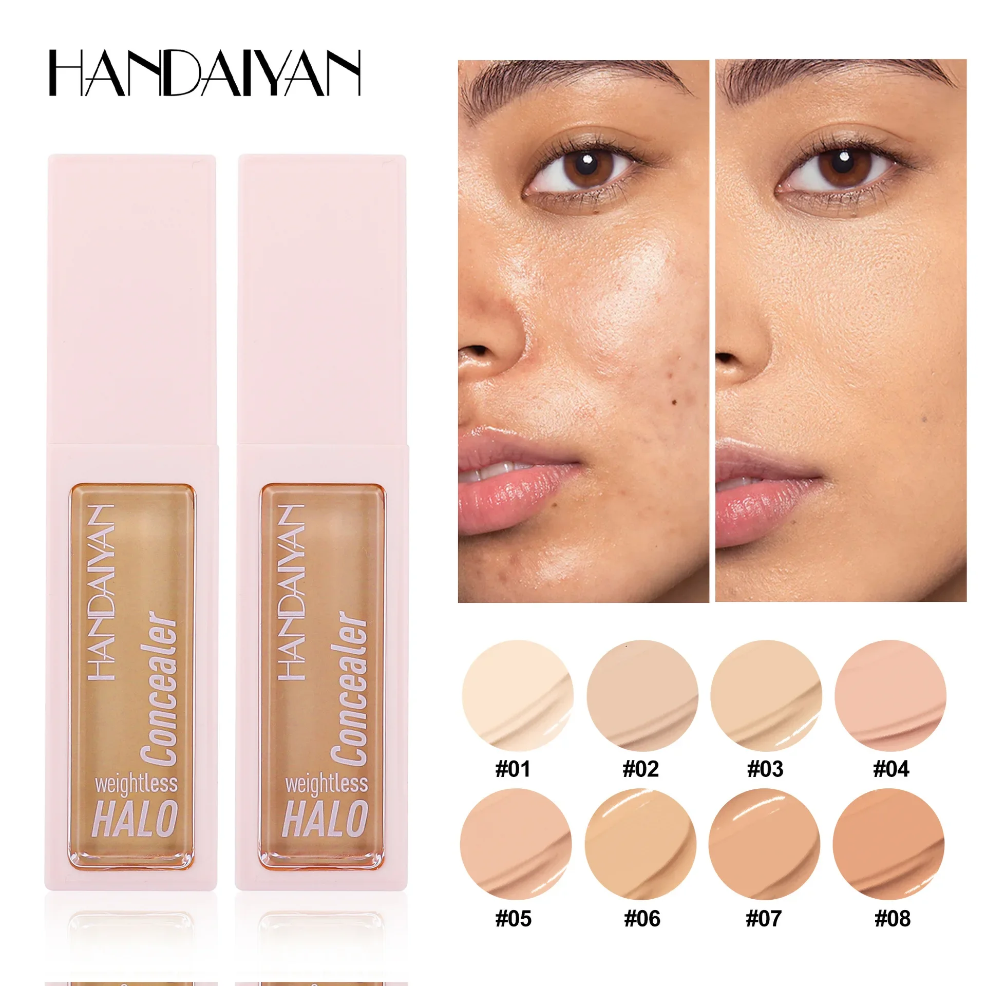 HANDAIYAN 8 Color Concealer Natural Moisturizing Texture Long Lasting Hold Makeup Cover Spots Improve Skin Liquid Foundation 10g