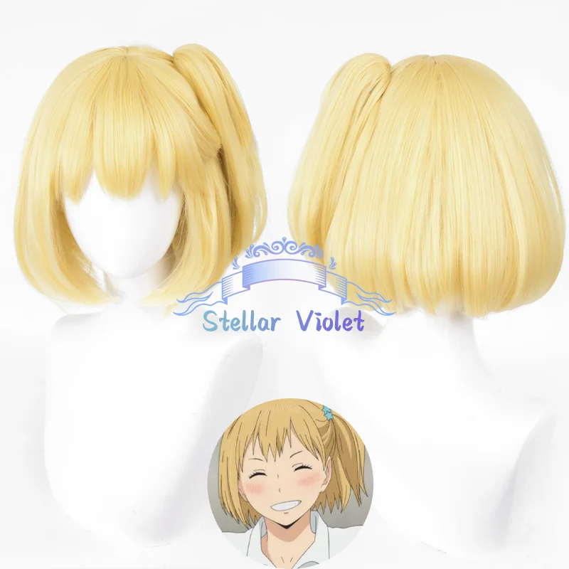 

Аниме Хайкю!! Парик для косплея Yachi Hitoka, золотой, 30 см, короткий хвост, термостойкие синтетические волосы, парики для вечеринок в стиле аниме + шапочка для парика