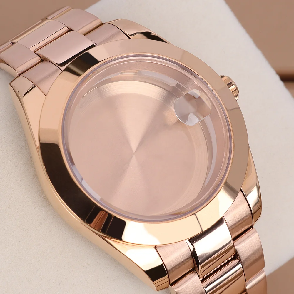 

36mm/39mm Rose Gold Watch Case Fluted Bezel Watchbands Sapphire Glass For NH34 NH35 NH36 Miyota8215 Movt Polished Oyster Parts