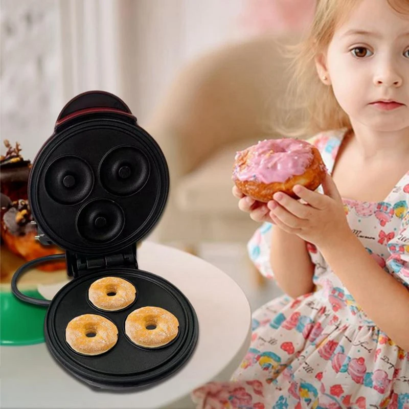 Elektrische Donut Machine Non-Stick Gecoate Keuken Donut Maker Mini 3 Donut Maker Kid 'S Snacks Desserts Ontbijt Eu Plug