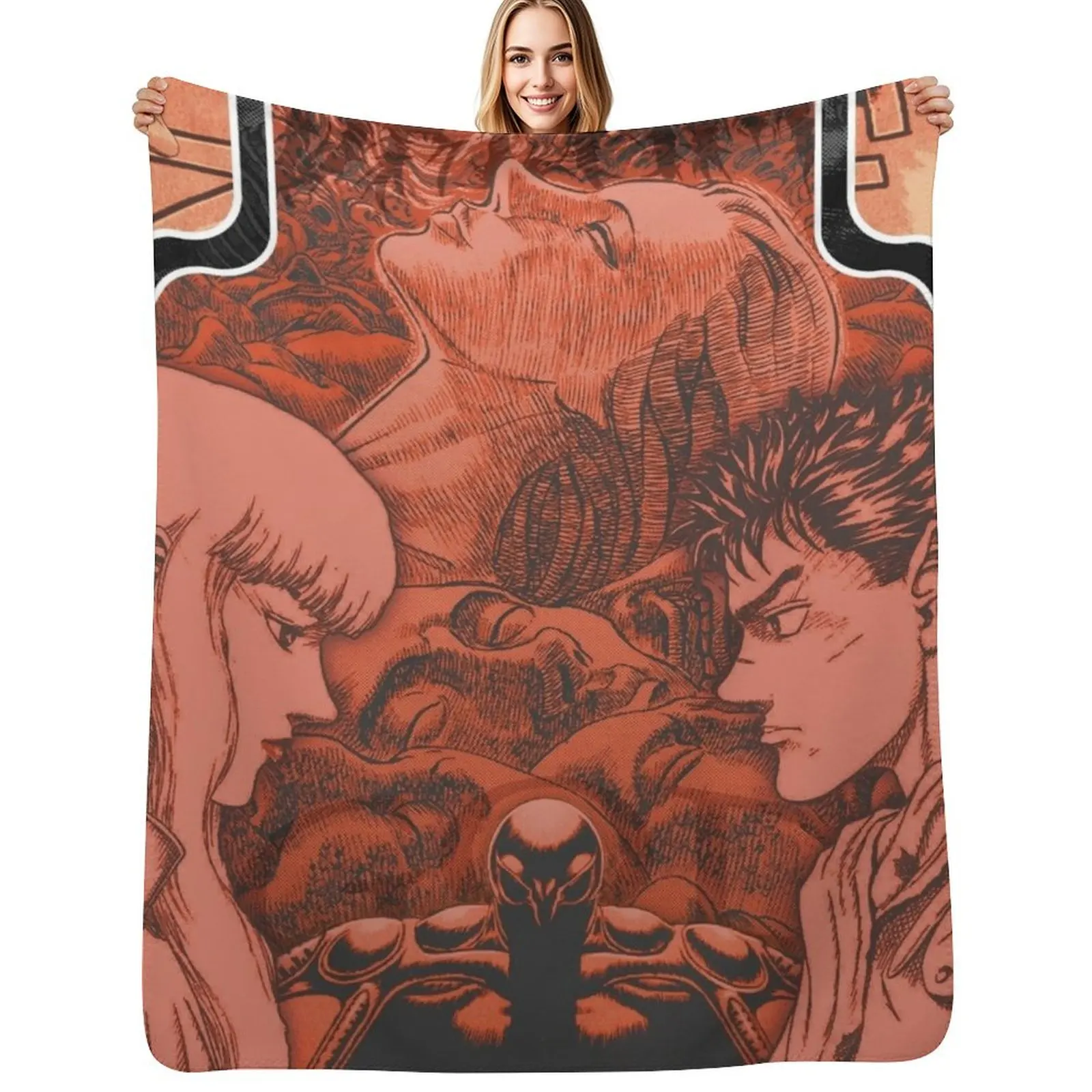 Anime about Man with a Big Sword and Man in the Form of a Hawk with Egg of the King Throw Blanket Cute Blankets