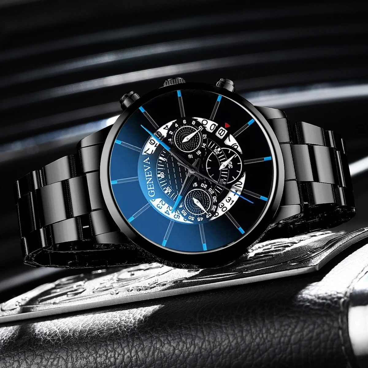 3PCS/Set Men Business Watches Fashion Steel Band Quartz Watch Male Casual Necklace Bracelet Wristwatch Set(Without Box)