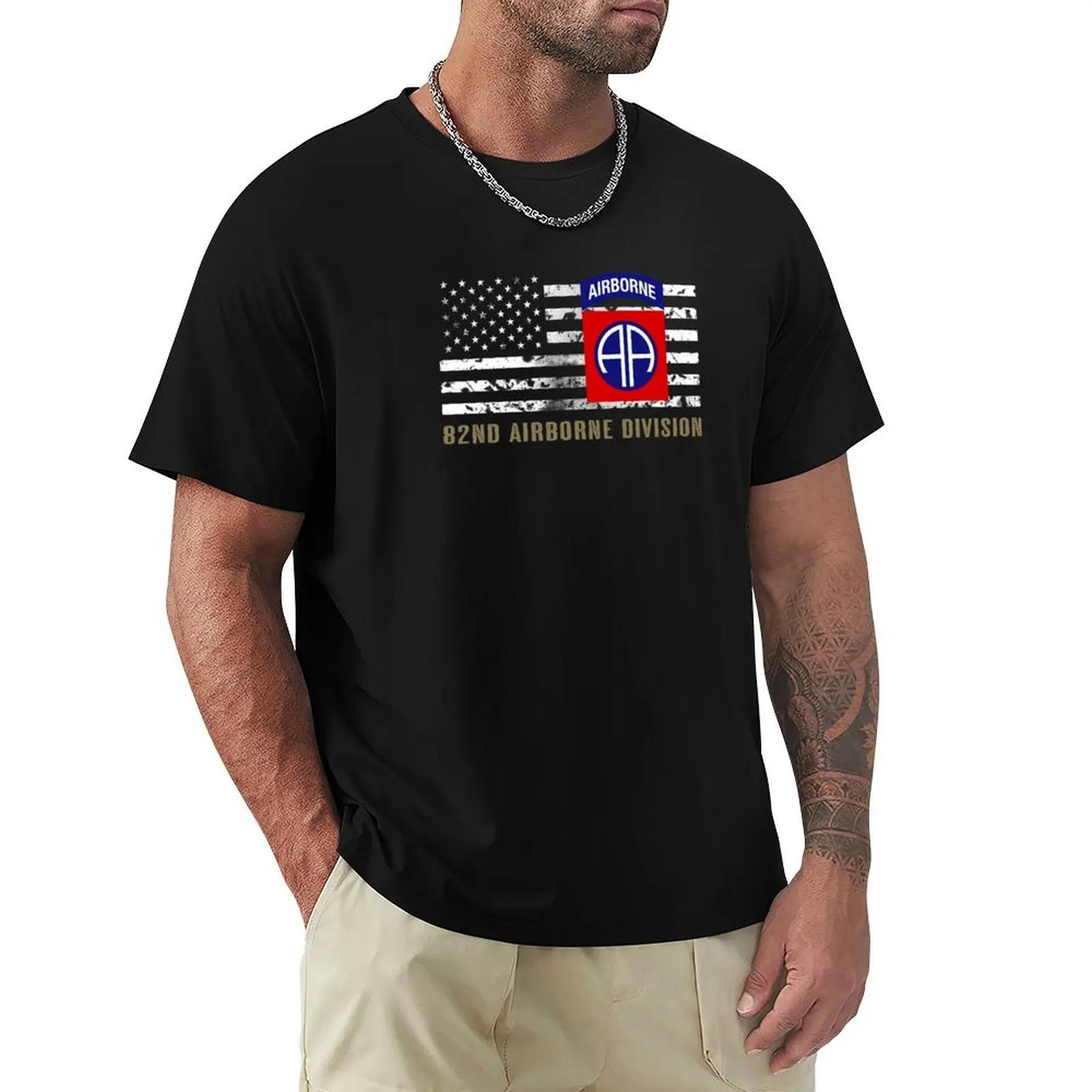 

82nd Airborne Division (Distressed Flag) T-Shirt shirts graphic tee blue lock designer shirts clothing for men