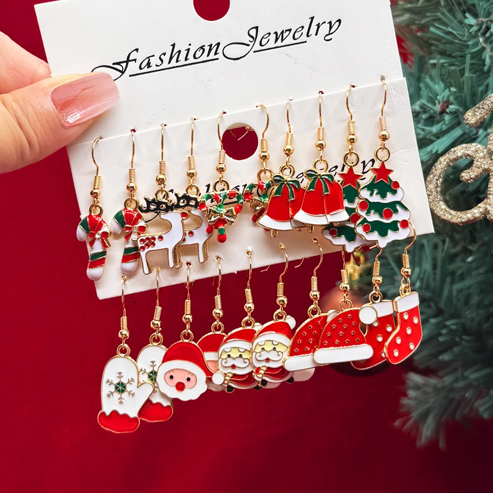 20 قطعة/10 قطعة النساء عيد الميلاد القرط الكرتون سانتا كلوز شجرة عيد الميلاد الأيائل طقم من الحلقان النساء هيبوالرجينيك مجوهرات هدايا