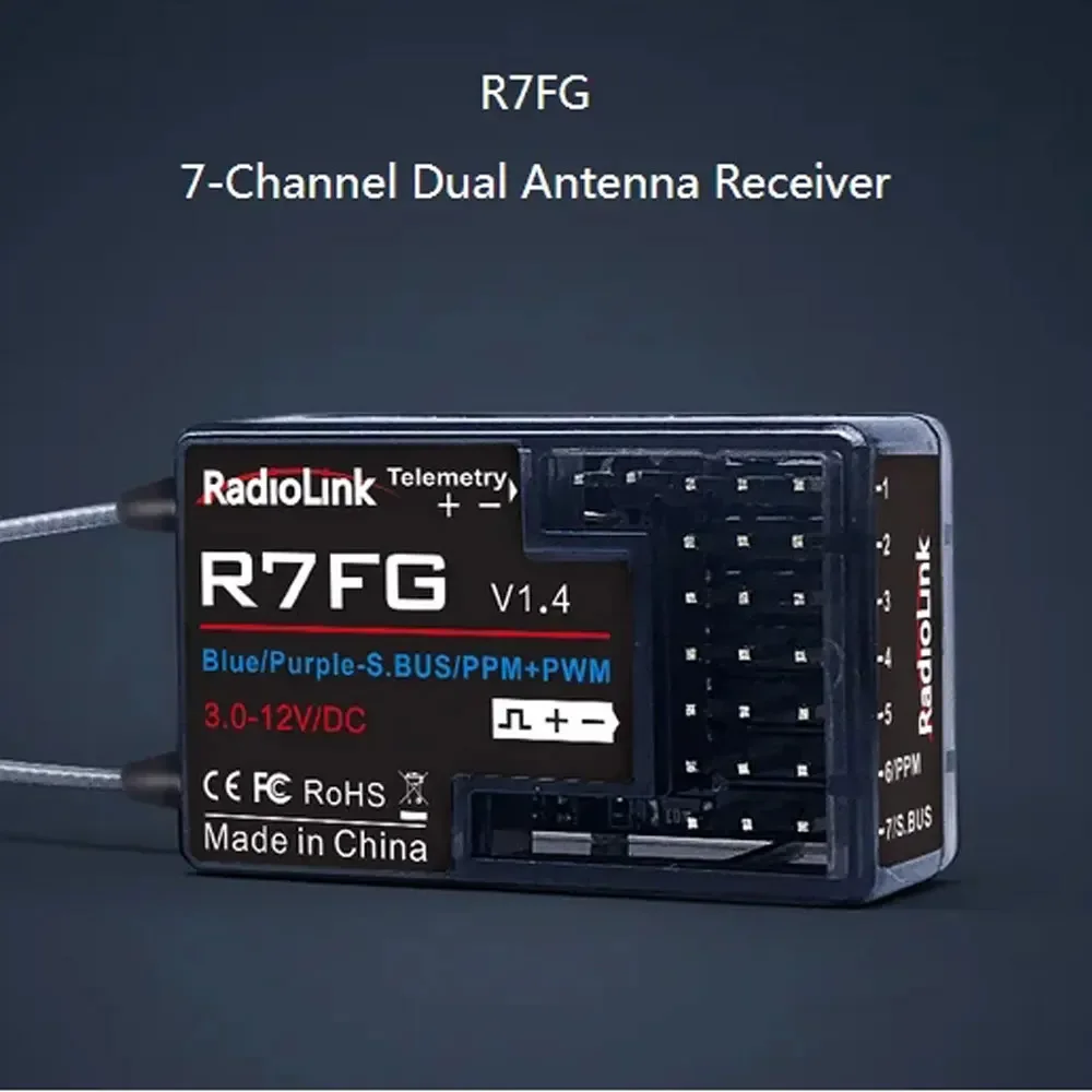 RadioLink R7FG 2.4GHz 7CH Dual Antenna Reciever High Voltage Integrated Gyro Version For Radiolinks RC6GS RC Transmitter