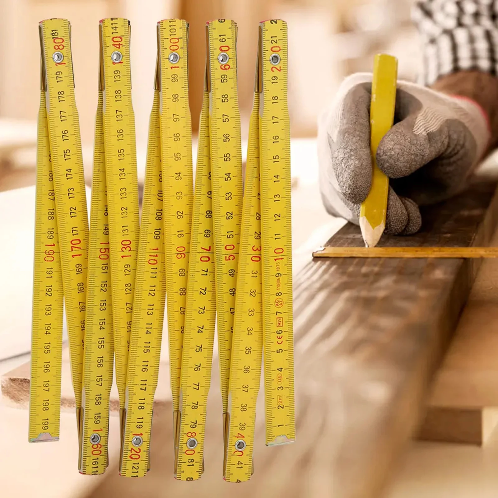 2M Folding Ruler Wooden Carpenter Measure Tool Inch Metric Double Sided Scale Wood Ruler Meter Measure For Drawing Teaching