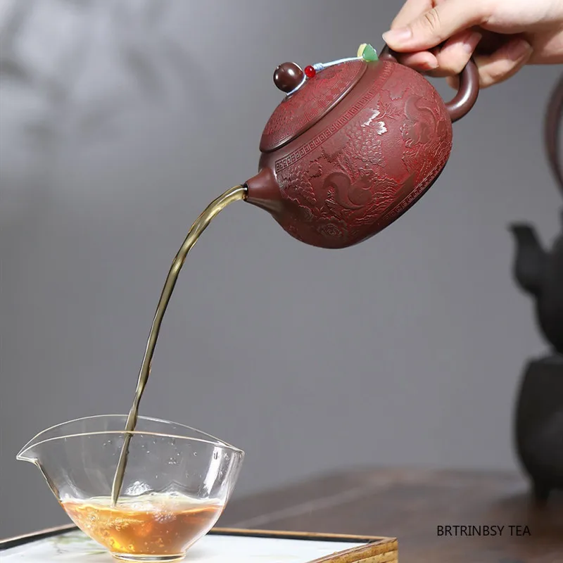 Chinese Yixing Purple Clay Teapot Handmade Animals Pattern Zisha Tea Pot Household Large Capacity Kettle Tradition Tea Set 410ml - view 3