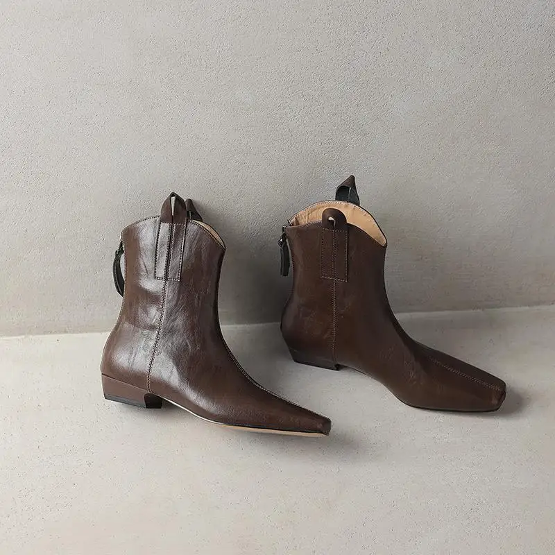 Lenkisen البقرة انقسام الجلد منخفضة الكعب الأحذية الغربية الحديثة شتاء دافئ الخريف الرجعية سستة يؤرخ موجزة العلامة التجارية النساء حذاء من الجلد