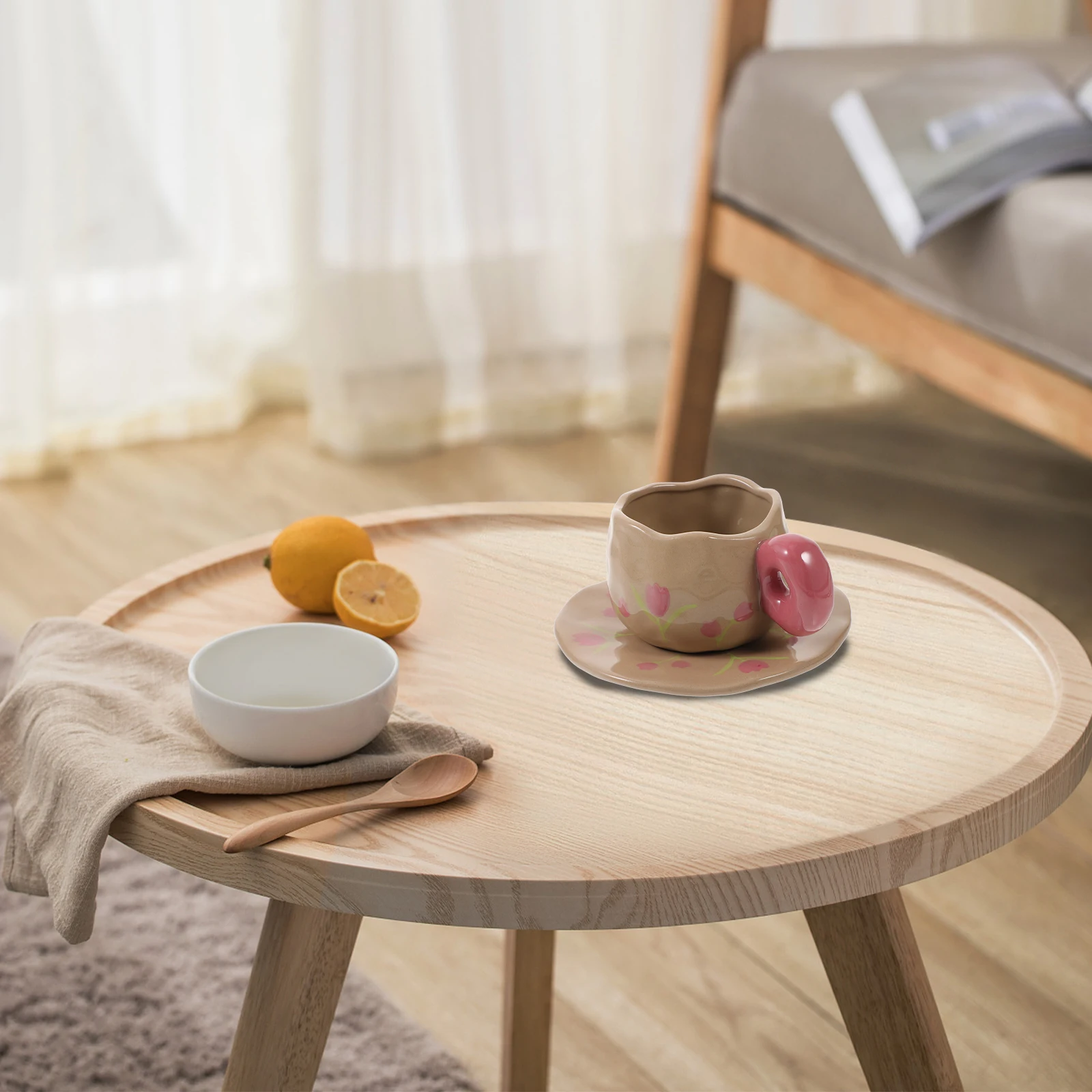 

1Set Ceramic Coffee Mug Saucer Set French Vintage Style Heat Resistant Sturdy for Cafe Office Ceramic Coffee Mug