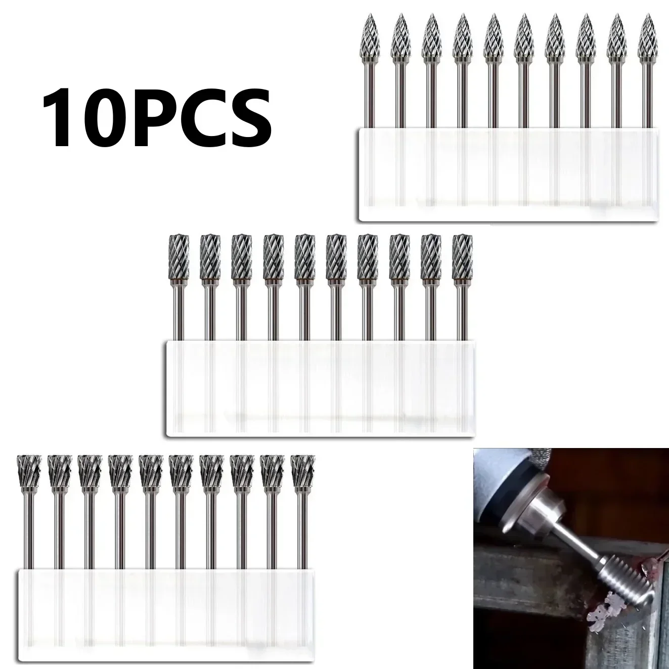 10PCS 3x6mm Tungsten Carbide Burrs Rotary Drill Grinder Carving Bit Double Cut Metal Diamond Grinding Abrasive Tools