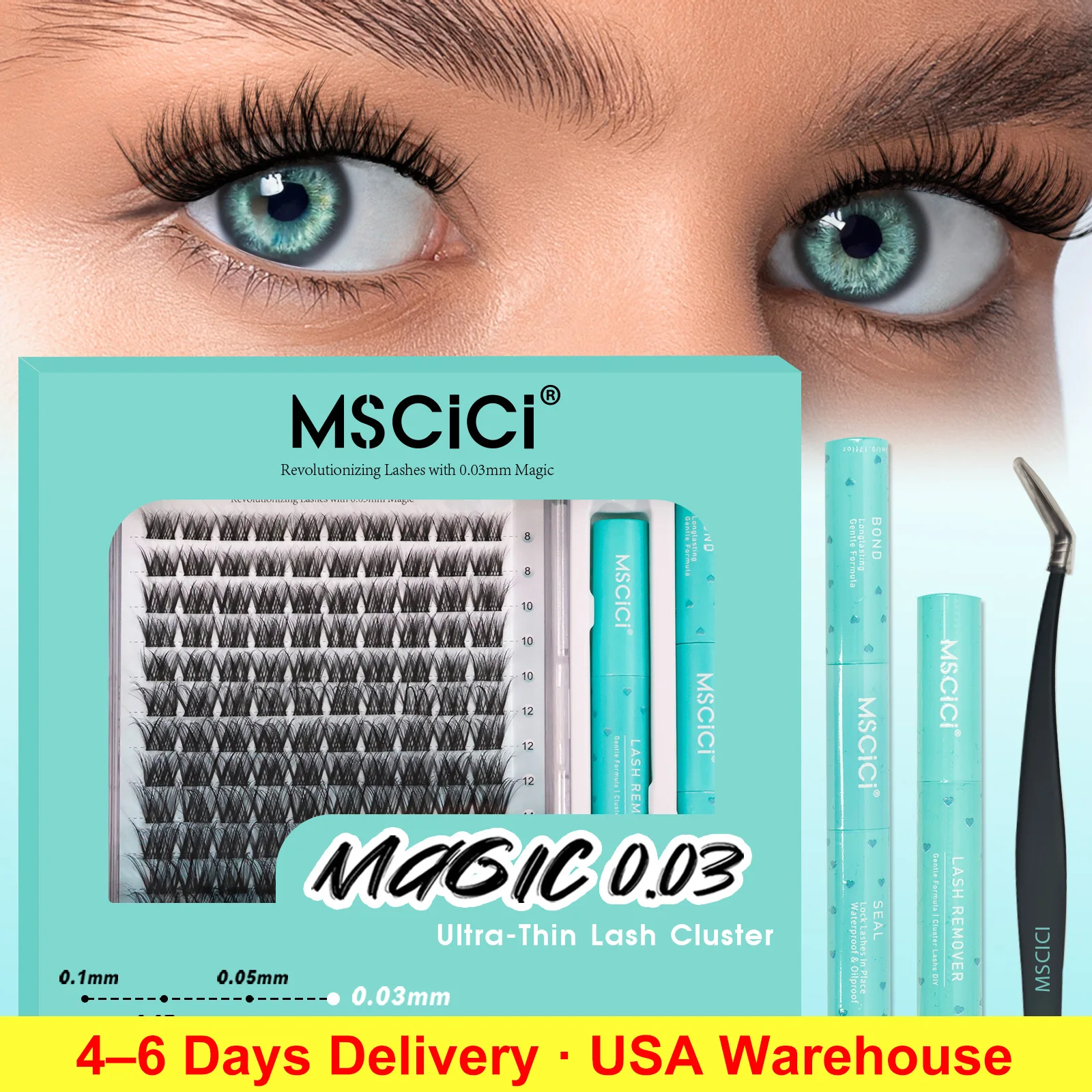 Mscici Thinnest 0.03mm Natural Spike Anime Cluster Design Manga Lash Clusters Kit Waterproof Clear Lash Glue For Sensitive Eyes