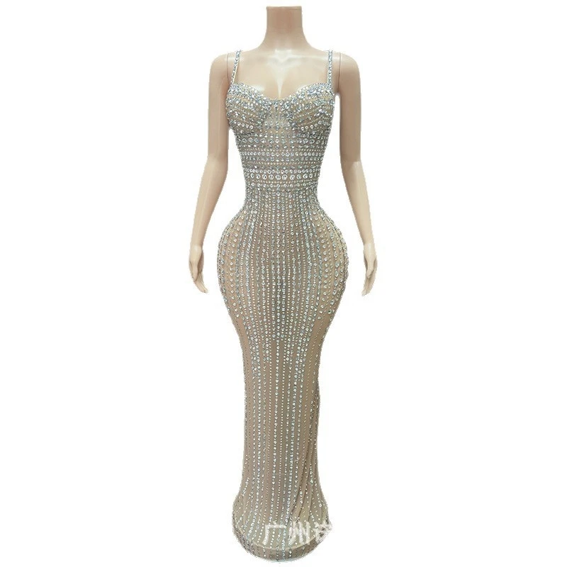 Spaghettibandjes Strass Zeemeermin Gala-avondjurk Sexy lange jurk voor dames Elegant voor bruiloft, verjaardag en afstudeerfeest
