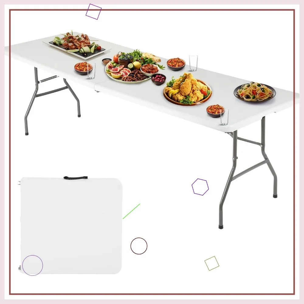 

6FT Portable Folding Picnic Table with Handle, White - Lightweight for Indoor Outdoor Parties