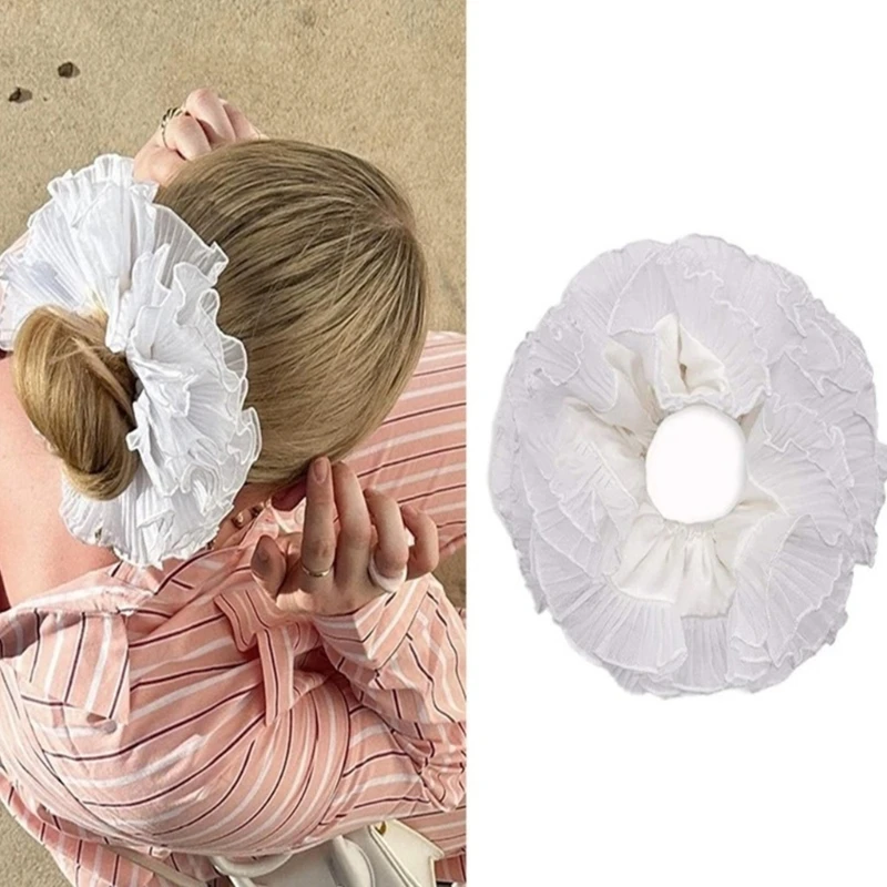 Elegant Ruffled Trim Hair Rope Layer Elastic Scrunchies Women Temperament Fashion Exaggerated Hair Rope Headpieces