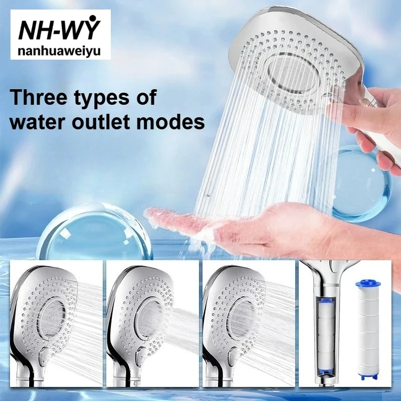 

Silver Square ABS Plastic Filtered Handheld Shower Head with Replaceable Filter Cartridge Pressure Boosting Anti-Clog Water