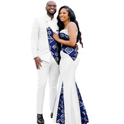 African Kente imprime roupas de casal, Ankara Dashiki, calças de manga comprida masculinas, mulheres vestidos combinando