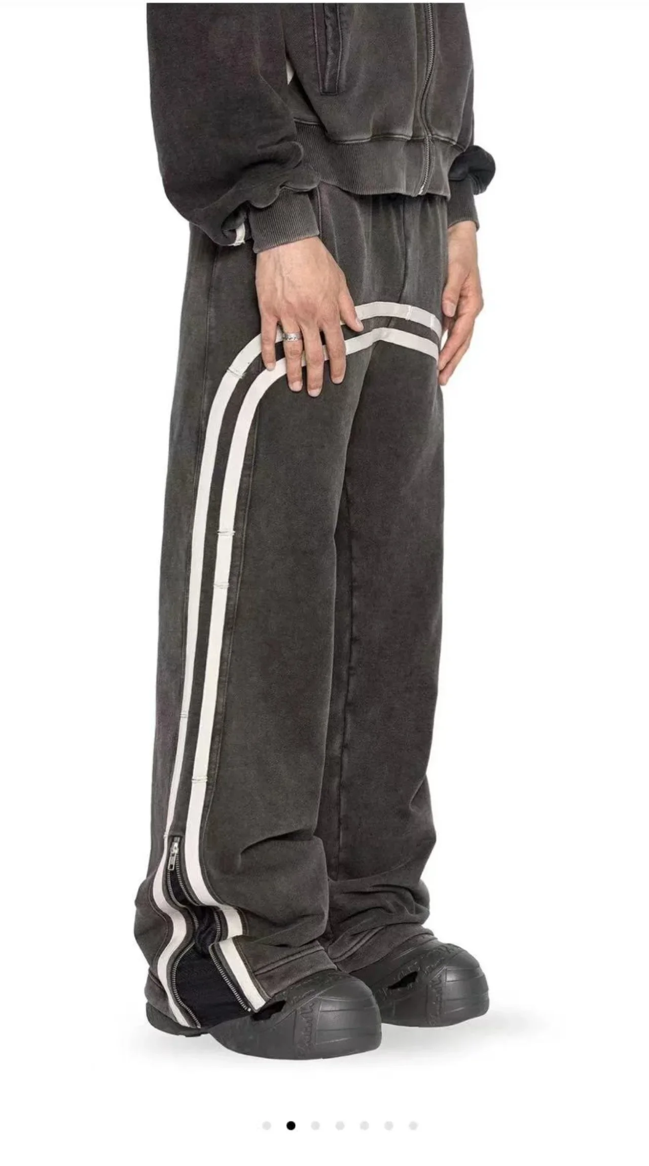 Aesthetic Letter Star Side Stripe Zipper Design Baggy Straight Pants For Womens Y2k High Street Fashion Casual Couple Sweatpants