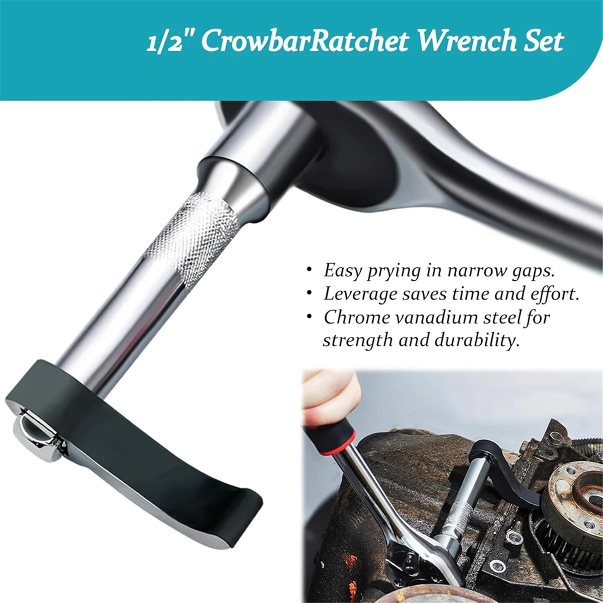 ABNJ 4Pcs Wrench Adaptor, 2Pcs Crowbar Adapter 1/2 Inch & Ratchet Wrench 1/2 Inch,Car Repairing Tools with Extension Bar