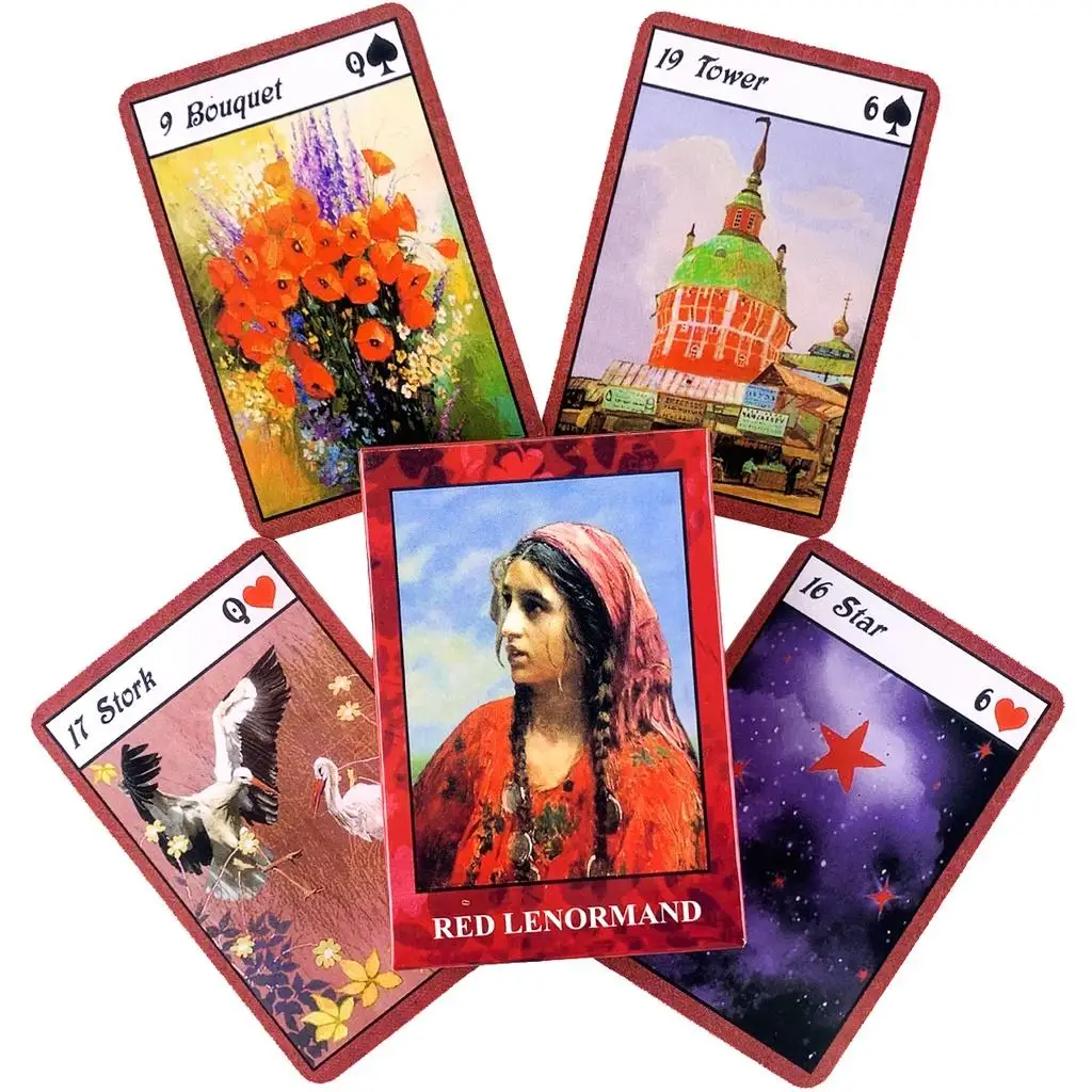 Cartes de tarot oracle Lenormand rouge, jeu de société pour fête de famille, destin, 9x6cm, 36 pièces