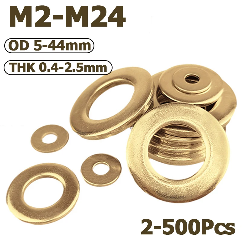 2-500Pcs DIN125 Brass Flat Washer M2 M2.5 M3 M4 M5 M6 M8 M10 M12 M14 M16 M18 M20 M24 Plain Gasket Shim Copper Metal Meson Spacer